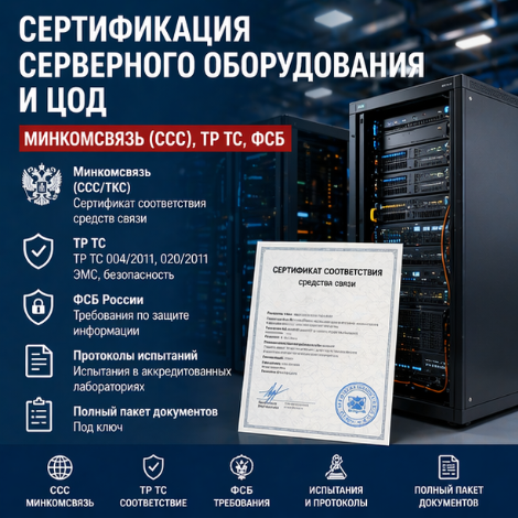 Сертификация Серверного оборудования и ЦОД: Минкомсвязь (ССС), ТР ТС, ФСБ
