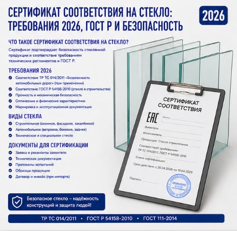 Сертификат соответствия на стекло: требования 2026, ГОСТ Р и безопасность