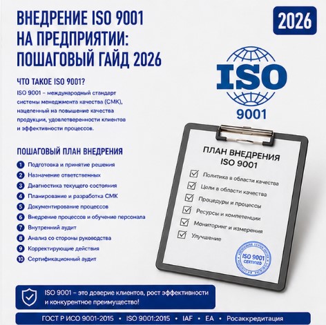 Внедрение ISO 9001 на предприятии: пошаговый гайд по созданию СМК