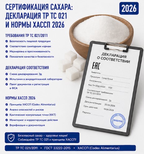Сертификация сахара: декларация ТР ТС 021 и нормы ХАССП 2026