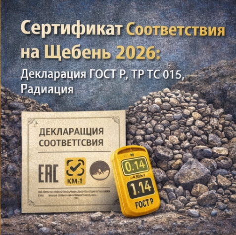 Сертификат Соответствия на Щебень 2026: Декларация ГОСТ Р, ТР ТС 014, Радиация