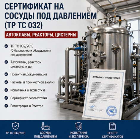 Сертификат на сосуды под давлением по ТР ТС 032/2013: автоклавы, реакторы, цистерны в России