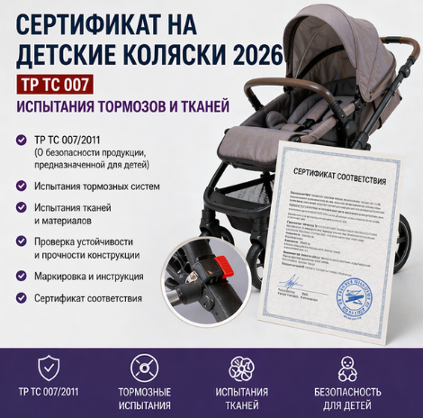 Сертификат на Детские Коляски 2026: ТР ТС 007, Испытания тормозов и тканей