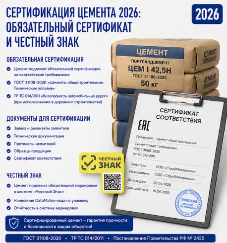 Сертификация цемента 2026: Обязательный сертификат и Честный Знак