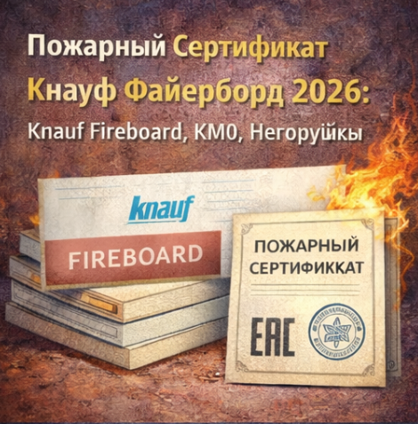 Пожарный Сертификат Кнауф Файерборд 2026: Knauf Fireboard, КМ0, Негорючий