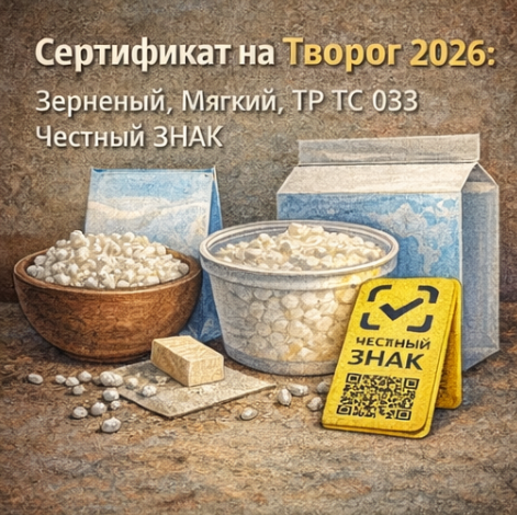 Сертификат на Творог 2026: Зерненый, Мягкий, ТР ТС 033, Честный ЗНАК