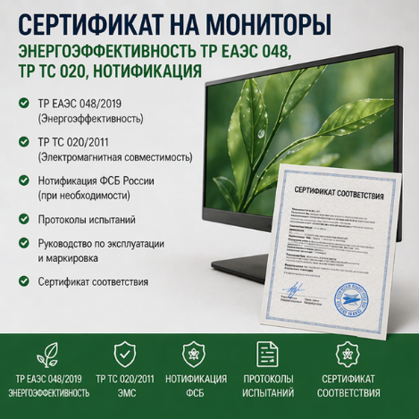 Сертификат на мониторы: Энергоэффективность ТР ЕАЭС 048, ТР ТС 020, Нотификация
