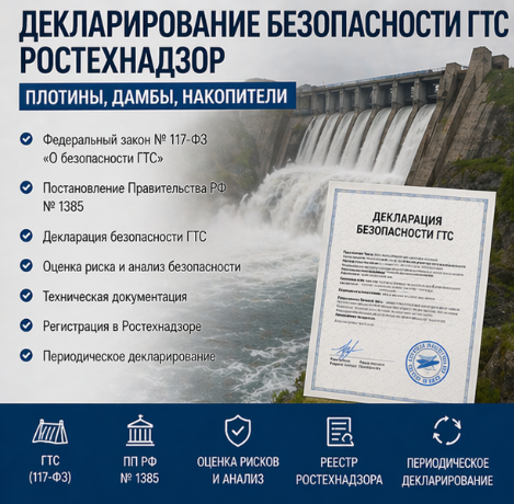 Декларирование безопасности ГТС Ростехнадзор (Плотины, Дамбы, Накопители)