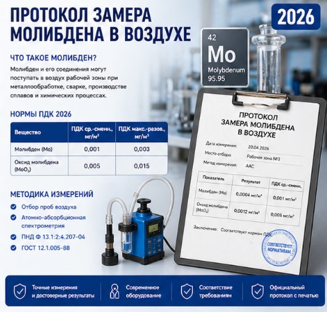 Протокол замера молибдена в воздухе 2026: нормы ПДК