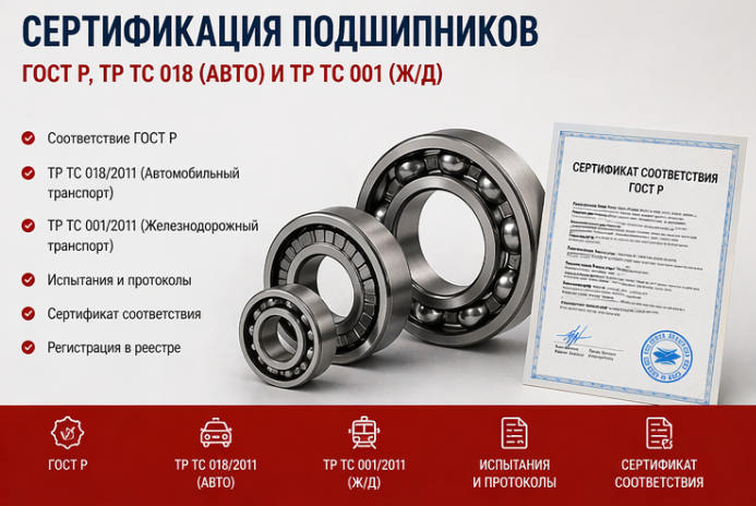 Сертификация подшипников ГОСТ Р, ТР ТС 018 (Авто) и ТР ТС 001 (Ж/Д)