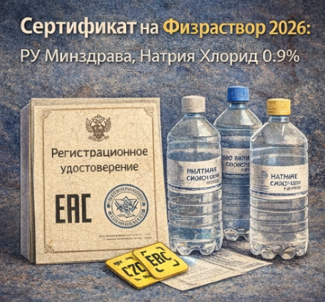 Сертификат на Физраствор 2026: РУ Минздрава, Натрия Хлорид 0.9%