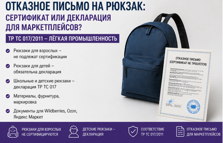 Отказное письмо на Рюкзак: Сертификат или Декларация для маркетплейсов?