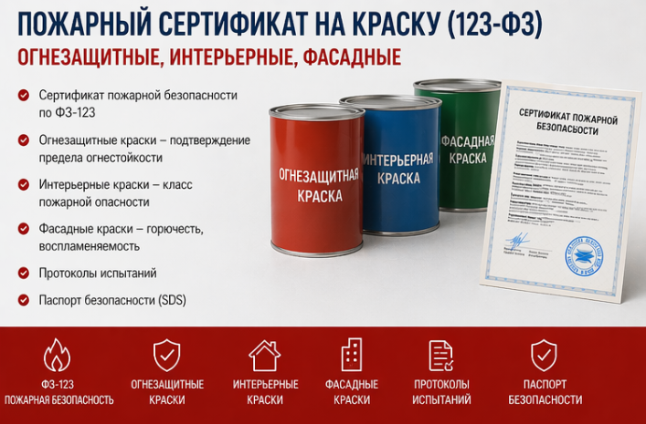 Пожарный Сертификат на Краску (123-ФЗ): Огнезащитные, Интерьерные, Фасадные