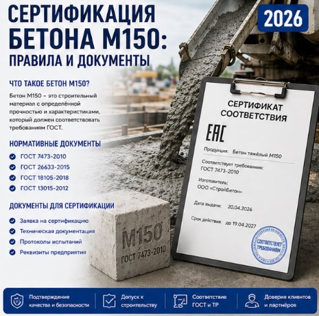 Сертификация бетона М150: правила, документы и проверка качества в России