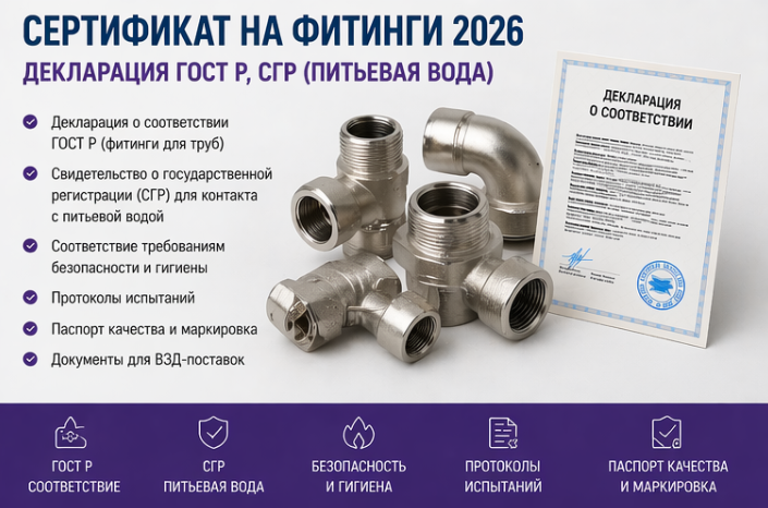 Сертификат на Фитинги 2026: Декларация ГОСТ Р, СГР (Питьевая вода)