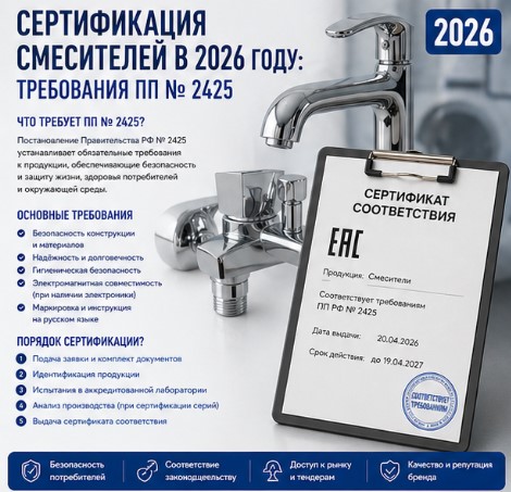 Сертификация смесителей в 2026 году: требования ПП № 2425