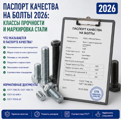 Паспорт качества на болты 2026: классы прочности и маркировка стали