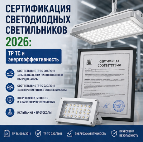 Сертификация светодиодных светильников 2026: ТР ТС и энергоэффективность