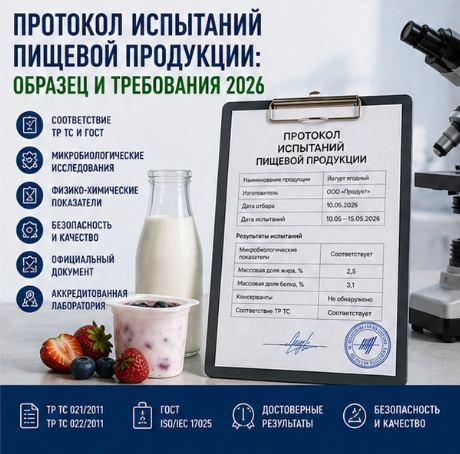 Протокол испытаний пищевой продукции: образец и требования 2026