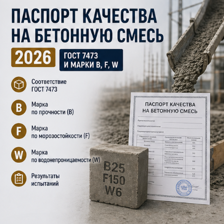 Паспорт качества на бетонную смесь 2026: ГОСТ 7473 и марки B, F, W