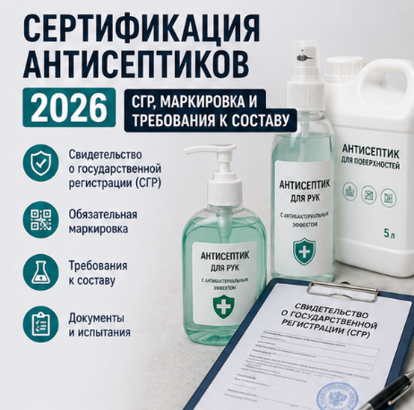Сертификация антисептиков 2026: СГР, маркировка и требования к составу