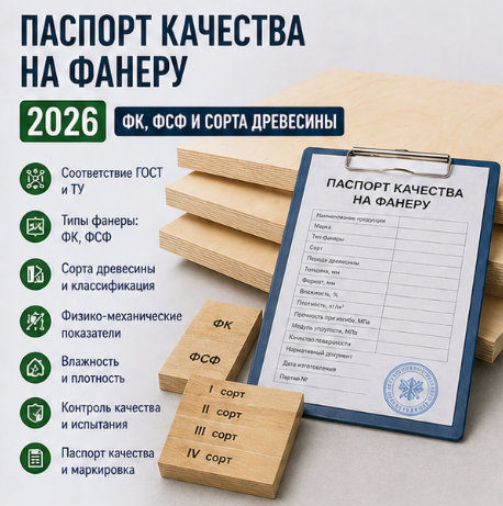 Паспорт качества на фанеру 2026: ФК, ФСФ и сорта древесины