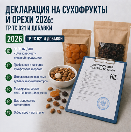Декларация на сухофрукты и орехи 2026: ТР ТС 021 и добавки