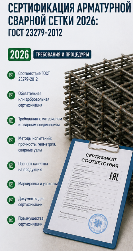 Сертификация арматурной сварной сетки 2026: ГОСТ 23279-2012