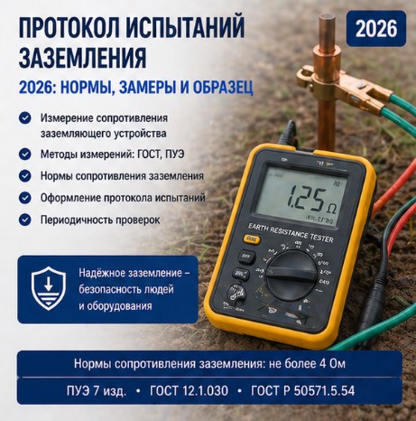 Протокол испытаний заземления: нормы, замеры и образец 2026