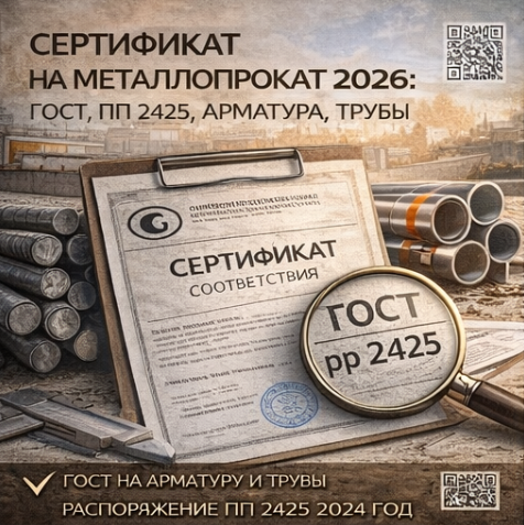 Сертификат на Металлопрокат 2026: ГОСТ, ПП 2425, Арматура, Трубы