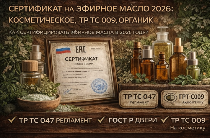 Сертификат на Эфирное Масло 2026: Косметическое, ТР ТС 009, Органик