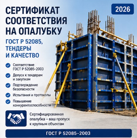 Сертификат соответствия на опалубку: ГОСТ Р 52085, тендеры и качество 2026