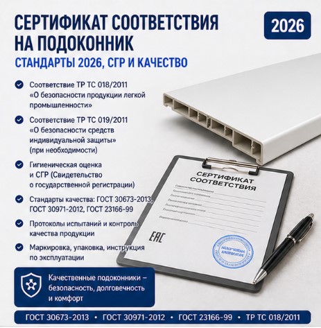 Сертификат соответствия на подоконник: стандарты 2026, СГР и качество