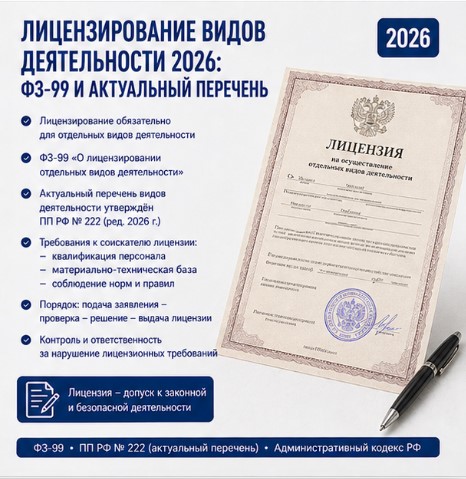 Лицензирование видов деятельности 2026: ФЗ-99 и актуальный перечень