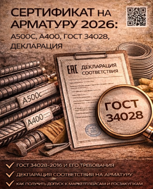 Сертификат на Арматуру 2026: А500С, А400, ГОСТ 34028, Декларация