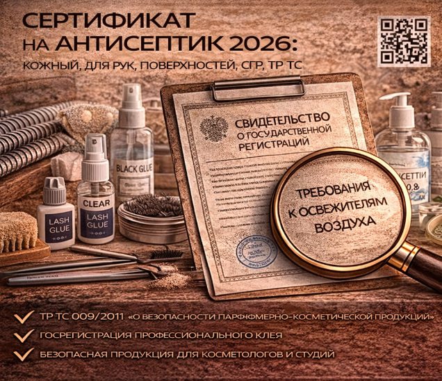 Сертификат на Антисептик 2026: Кожный, Для рук, Поверхностей, СГР, ТР ТС