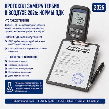 Протокол замера тербия в воздухе 2026: нормы ПДК