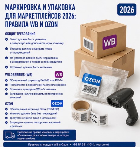 Маркировка и упаковка для маркетплейсов 2026: правила WB и Ozon