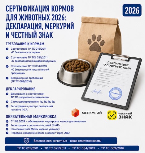 Сертификация кормов для животных 2026: Декларация, Меркурий и Честный Знак