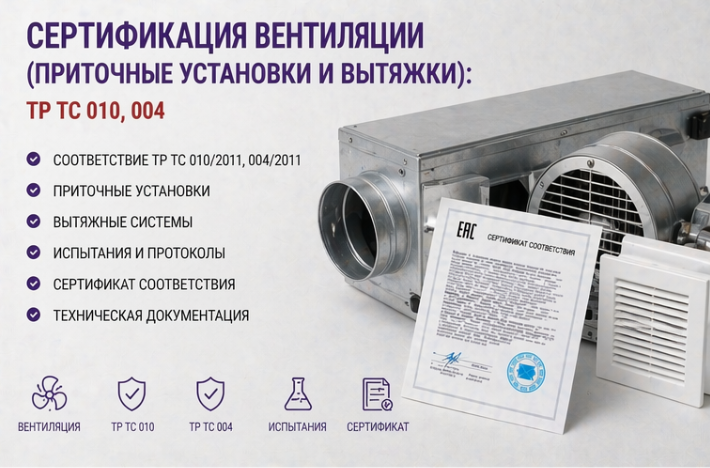 Сертификация вентиляции (Приточные установки и Вытяжки): ТР ТС 010, 004