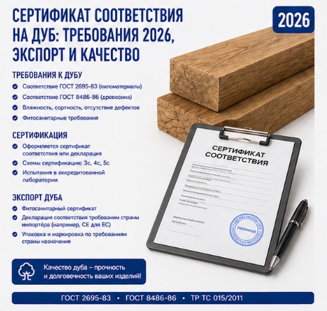 Сертификат соответствия на дуб: требования 2026, экспорт и качество