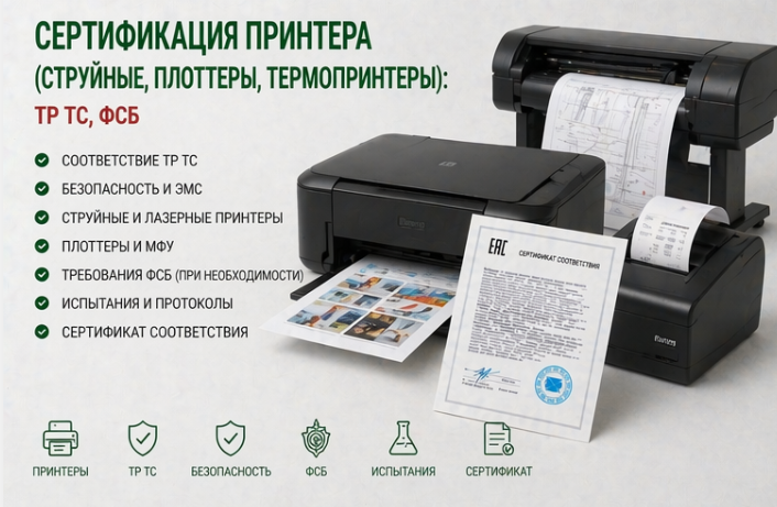 Сертификация принтера (Струйные, Плоттеры, Термопринтеры): ТР ТС, ФСБ