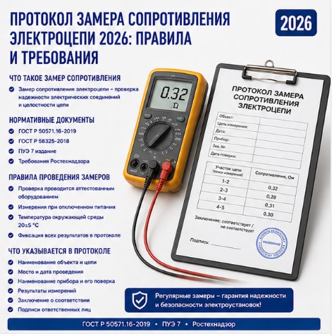 Протокол замера сопротивления электроцепи 2026: правила