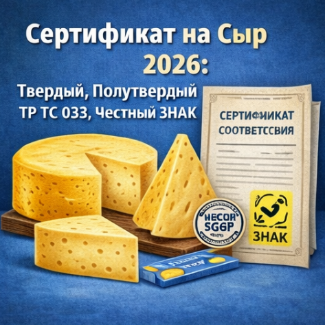 Сертификат на Сыр 2026: Твердый, Полутвердый, ТР ТС 033, Честный ЗНАК