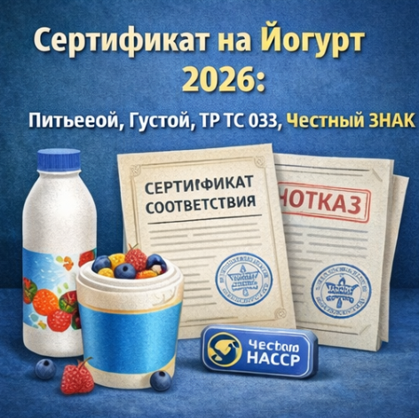 Сертификат на Йогурт 2026: Питьевой, Густой, ТР ТС 033, Честный ЗНАК