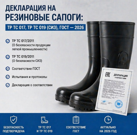 Декларация на Резиновые Сапоги: ТР ТС 017, ТР ТС 019 (СИЗ), ГОСТ — 2026