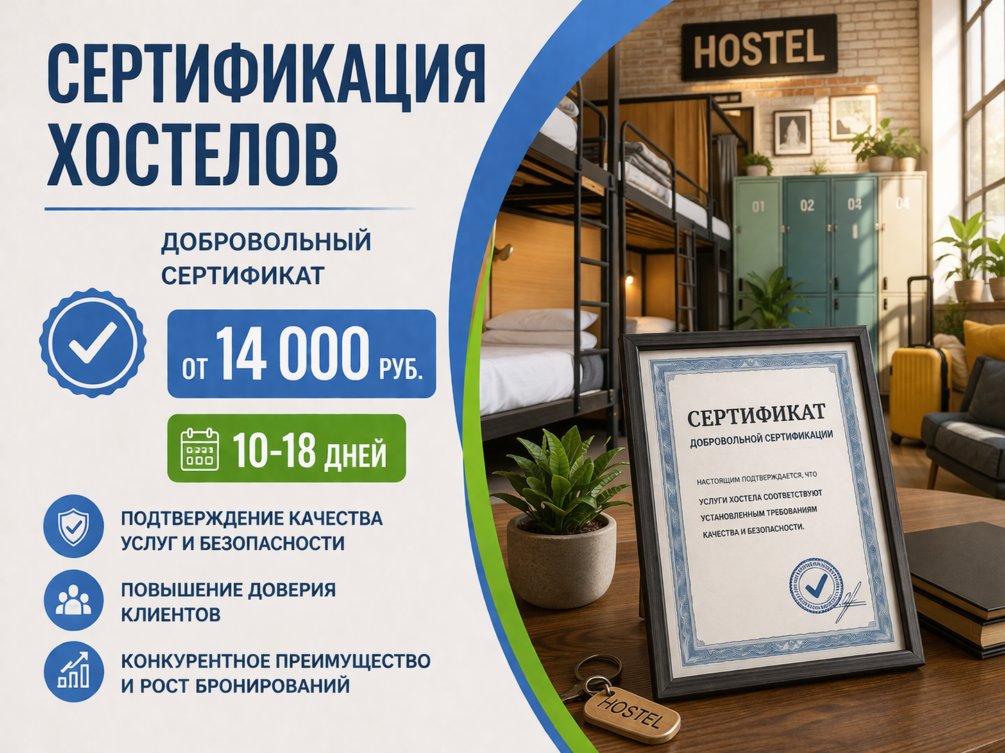 Сертификация хостелов от 14 000 руб., срок 10-18 дней | Реестр Гарант