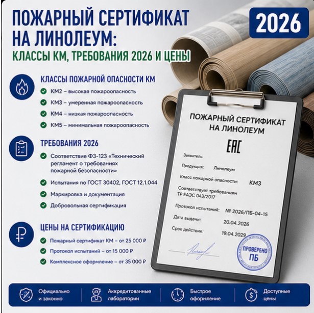 Пожарный сертификат на линолеум: классы КМ, требования и цены в России