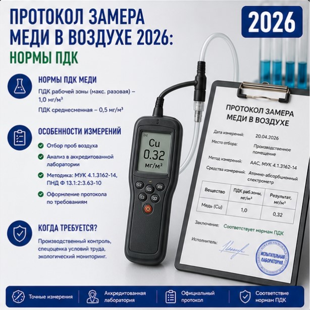 Протокол замера меди в воздухе 2026: нормы ПДК