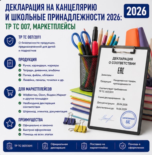 Декларация на Канцелярию и Школьные Принадлежности 2026: ТР ТС 007, Маркетплейсы